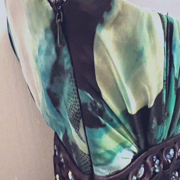 La Famme Long Maxi Multi Color Tropical Sz 0-Strapless Beaded Floral Waist Dress - Picture 15 of 15